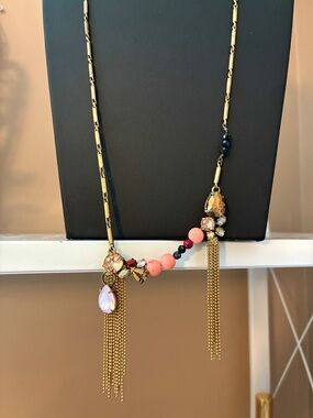 J. Crew Antique Gold Tassel Beaded Pendant Necklace